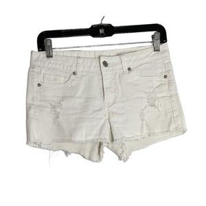 Women's Giordano Jeans White Distress Denim Shorts Sz 27